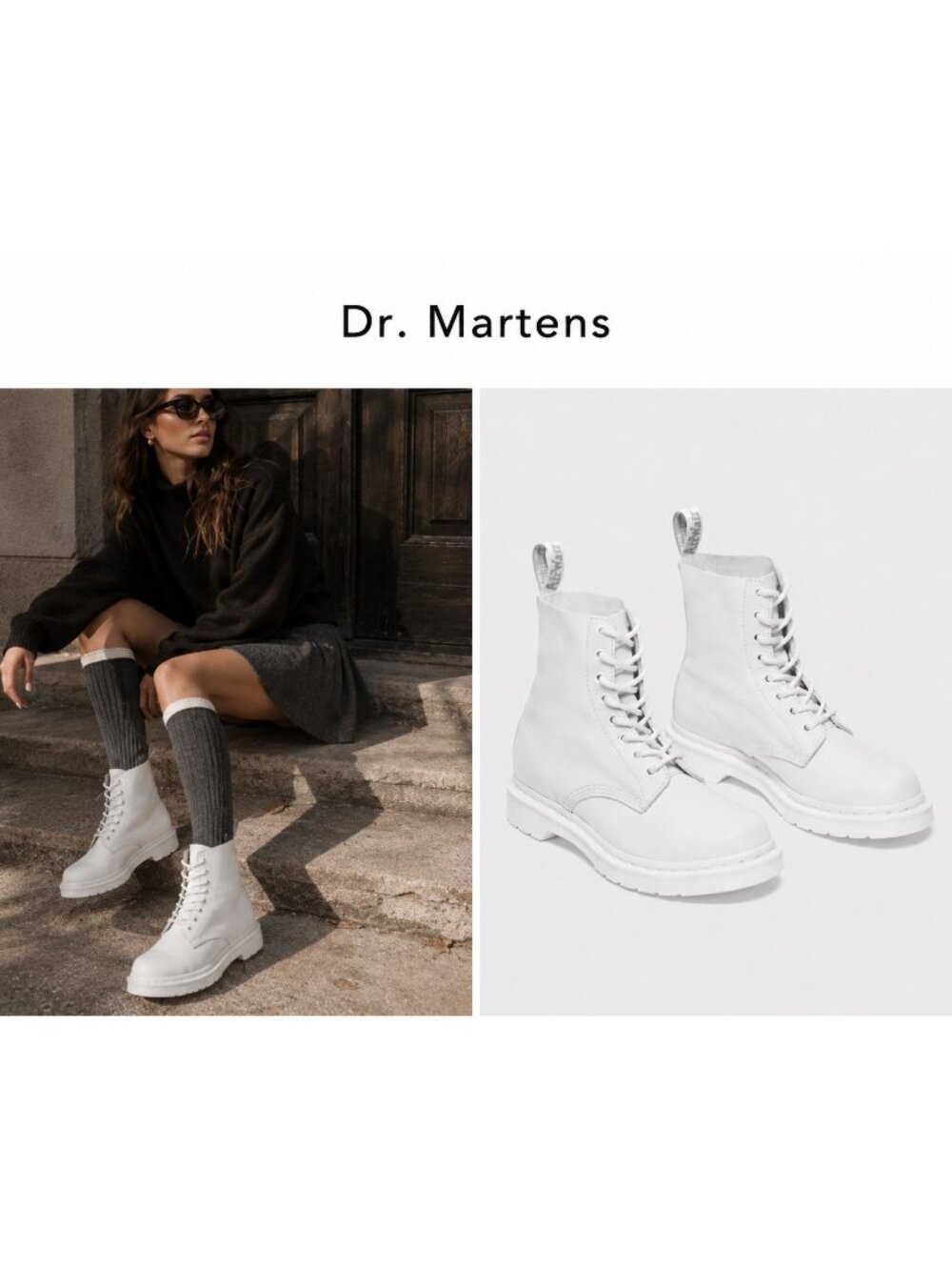 Dr. Martens 1460 Pascal Mono White Leather 8-Eye Combat Boots Women US 10 EU 42